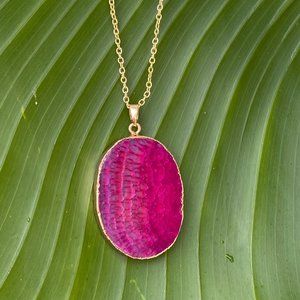Pink agate Druzy gold electroplating pendant Necklace
